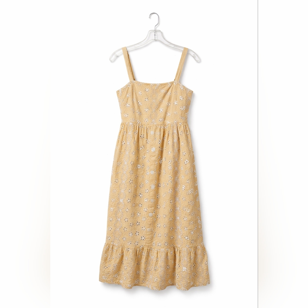 Naoo Nation Cottagecore Eyelet Maxi Dress In Tan/Light Mustard Size M